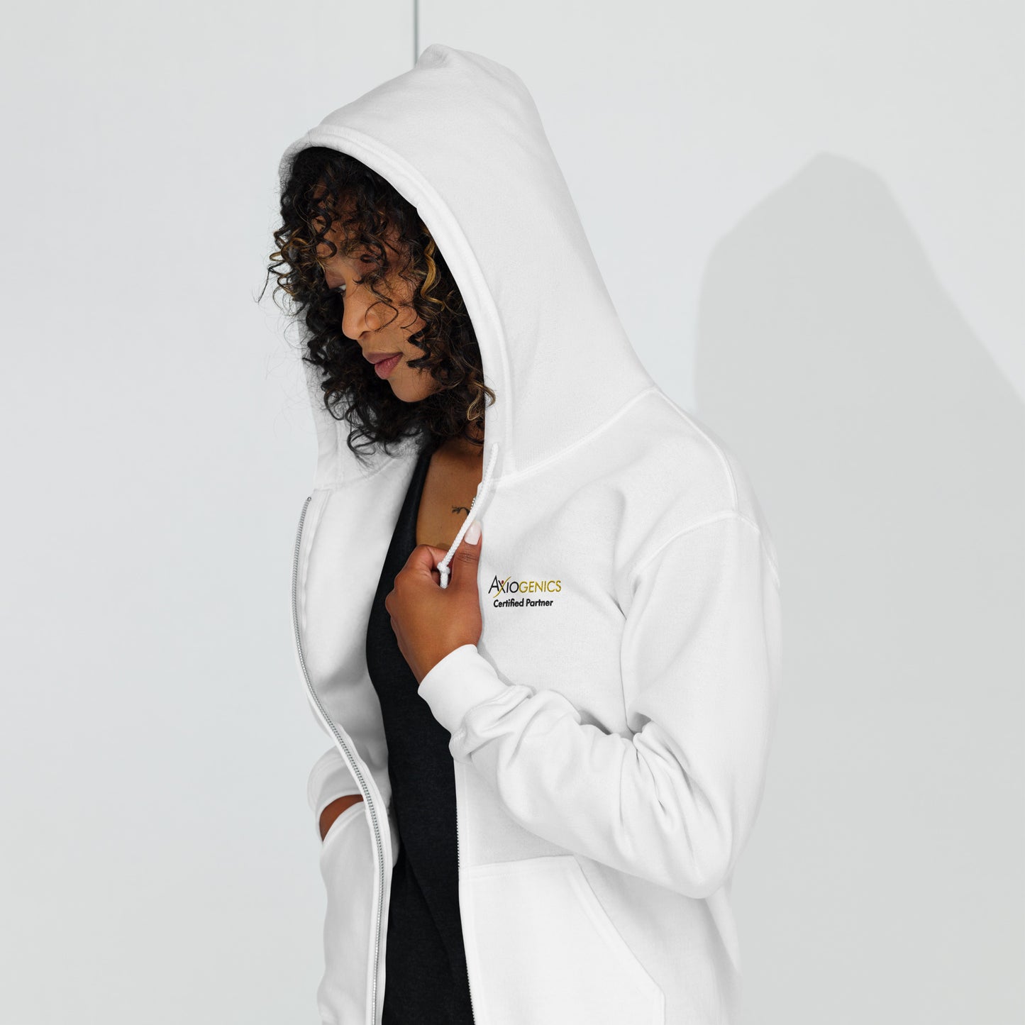 Unisex heavy blend zip hoodie w/ Up Your VQ on back Embroidered Partner Logo on Front