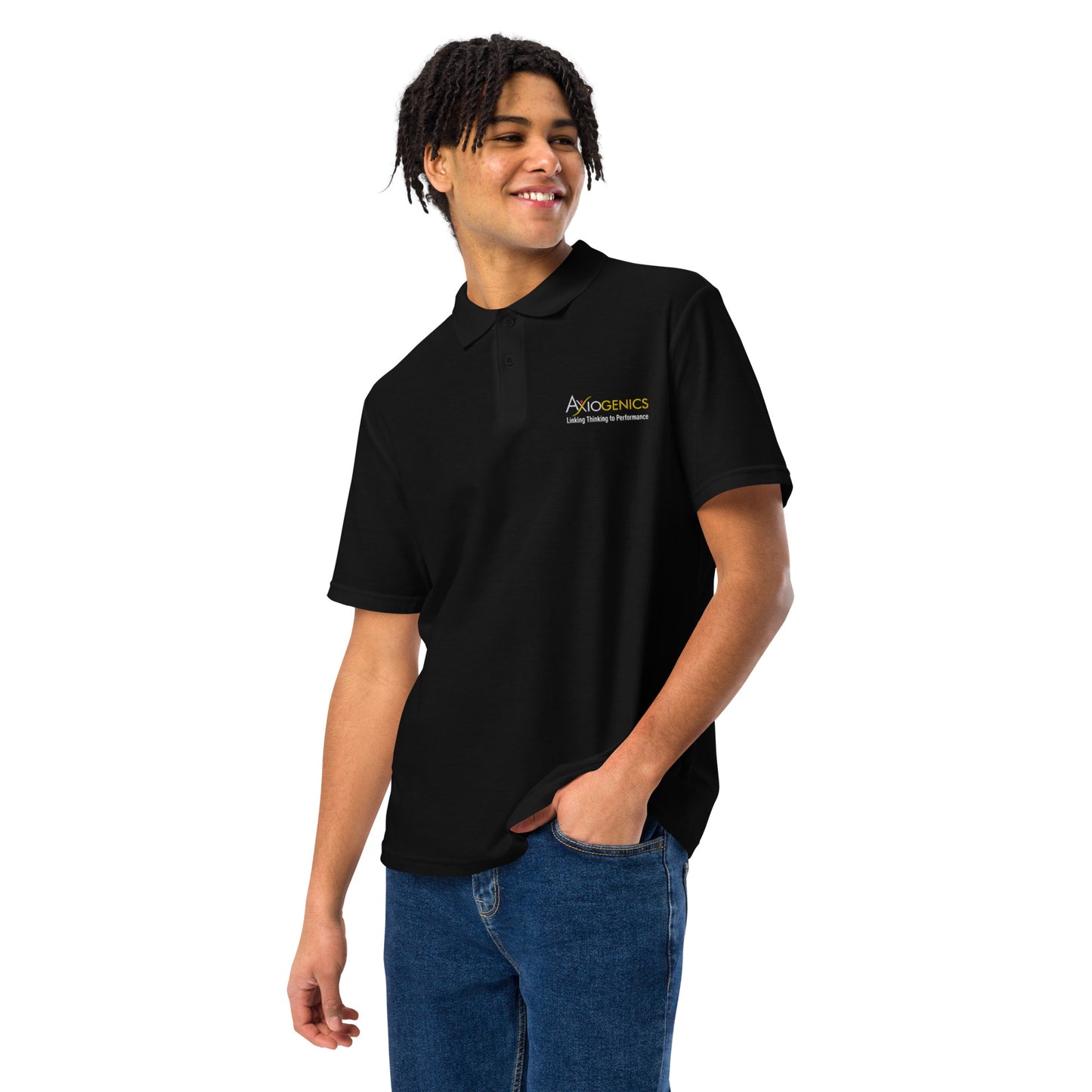 Unisex pique polo shirt w/Axiogenics Logo Embroidered
