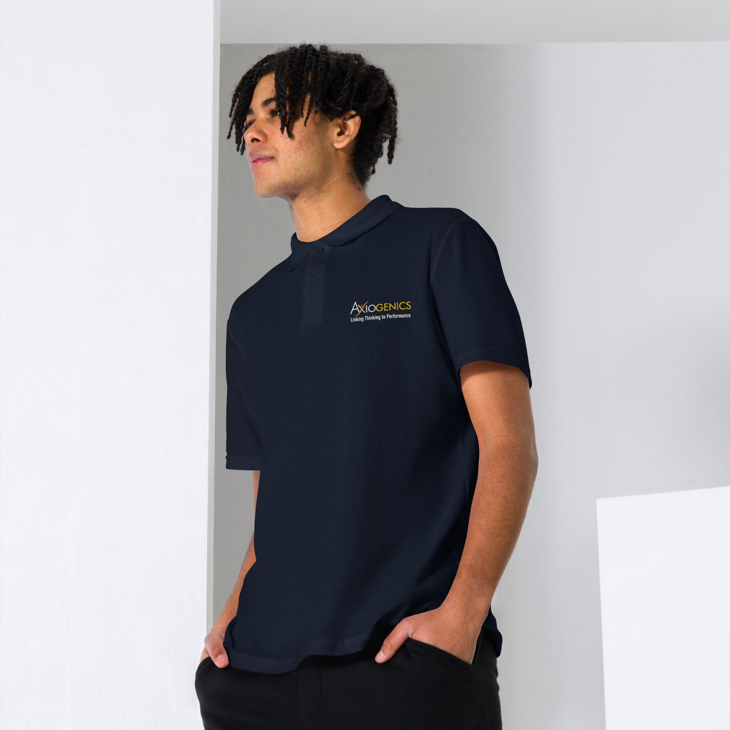 Unisex pique polo shirt w/Axiogenics Logo Embroidered
