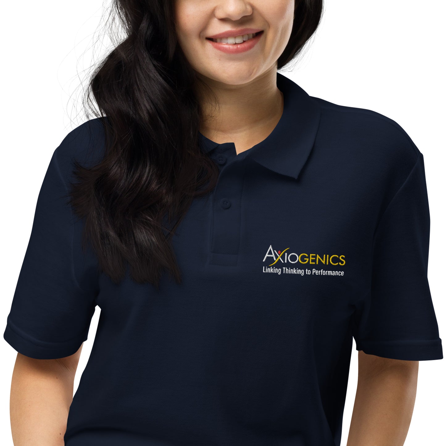Unisex pique polo shirt w/Axiogenics Logo Embroidered