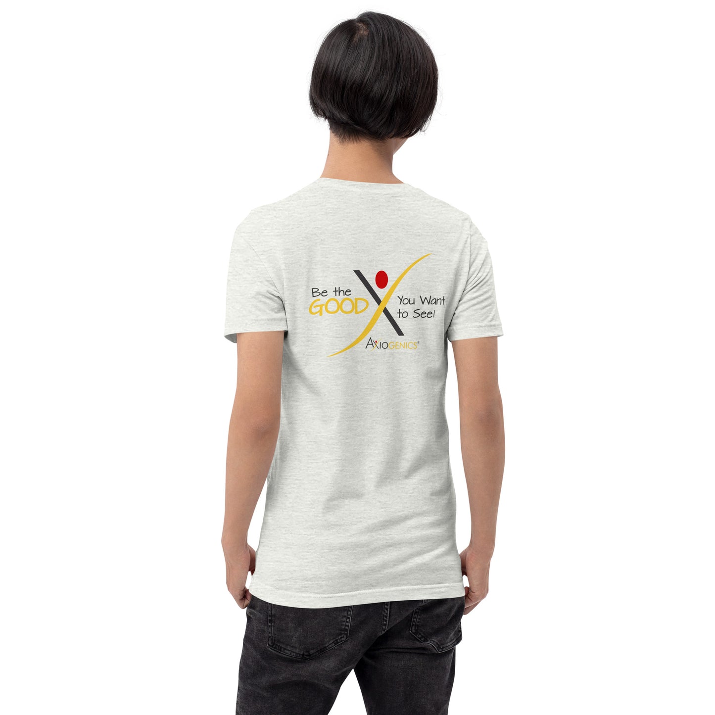 Light-Colored Short-Sleeve Unisex T-Shirt: Certified Partner & Logo on Front, Be the Good.. on back