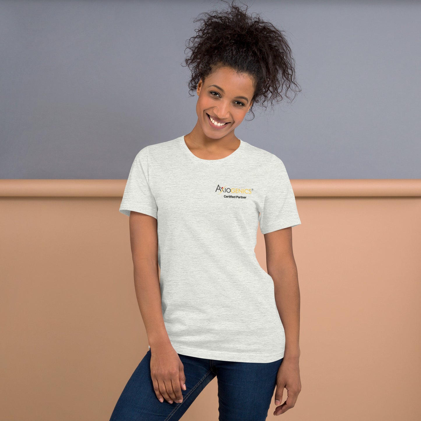 Light-Colored Short-Sleeve Unisex T-Shirt: Certified Partner & Logo on Front, Be the Good.. on back