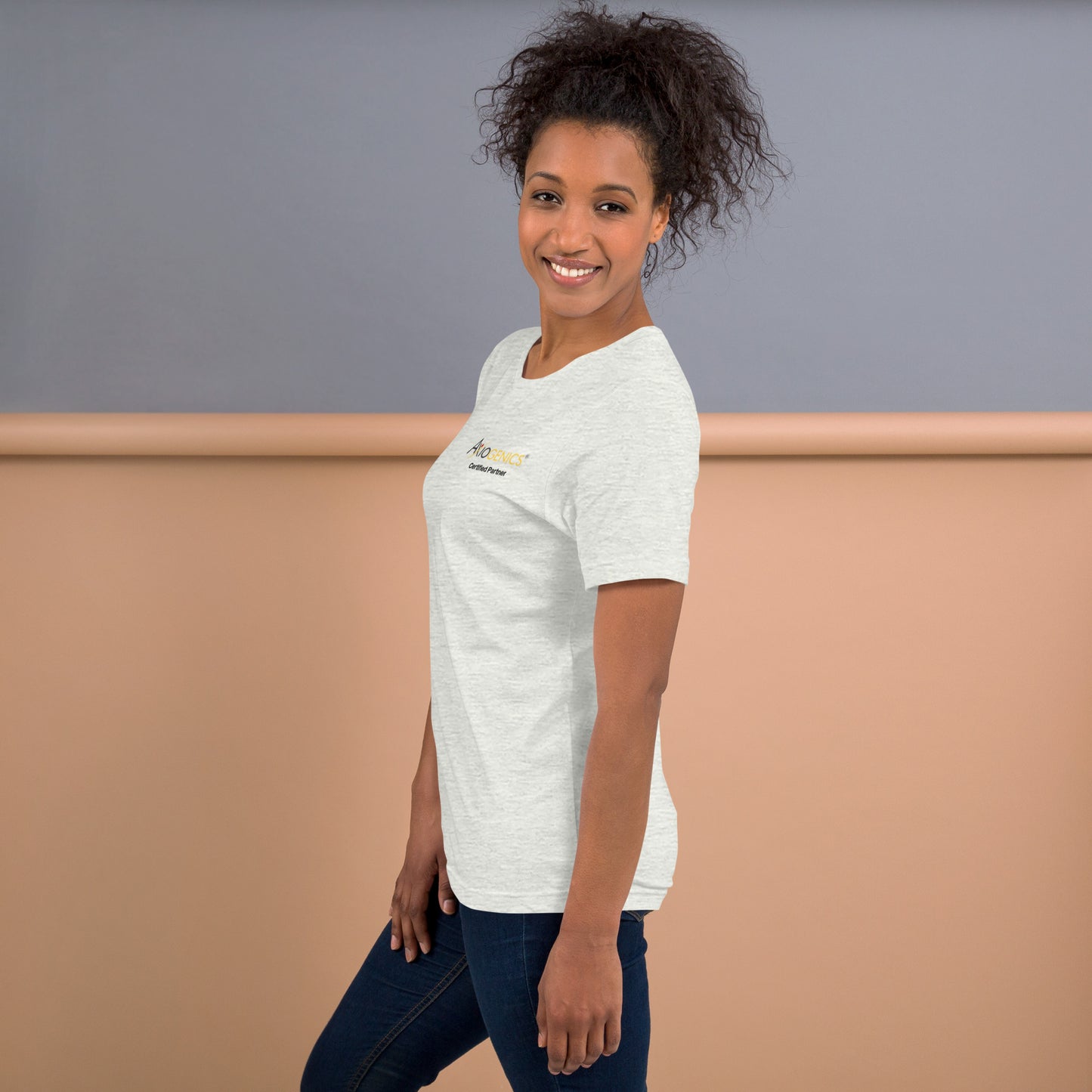 Light-Colored Short-Sleeve Unisex T-Shirt: Certified Partner & Logo on Front, Be the Good.. on back