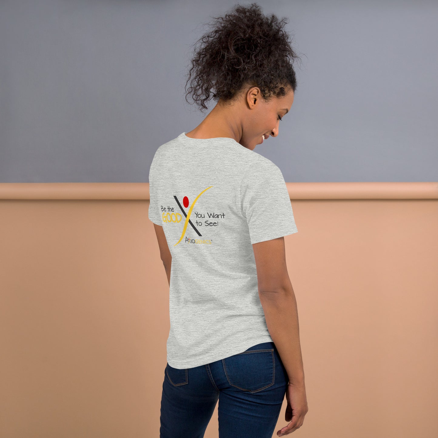 Light-Colored Short-Sleeve Unisex T-Shirt: Certified Partner & Logo on Front, Be the Good.. on back