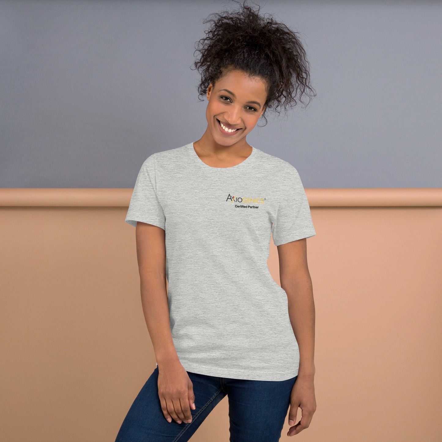 Light-Colored Short-Sleeve Unisex T-Shirt: Certified Partner & Logo on Front, Be the Good.. on back