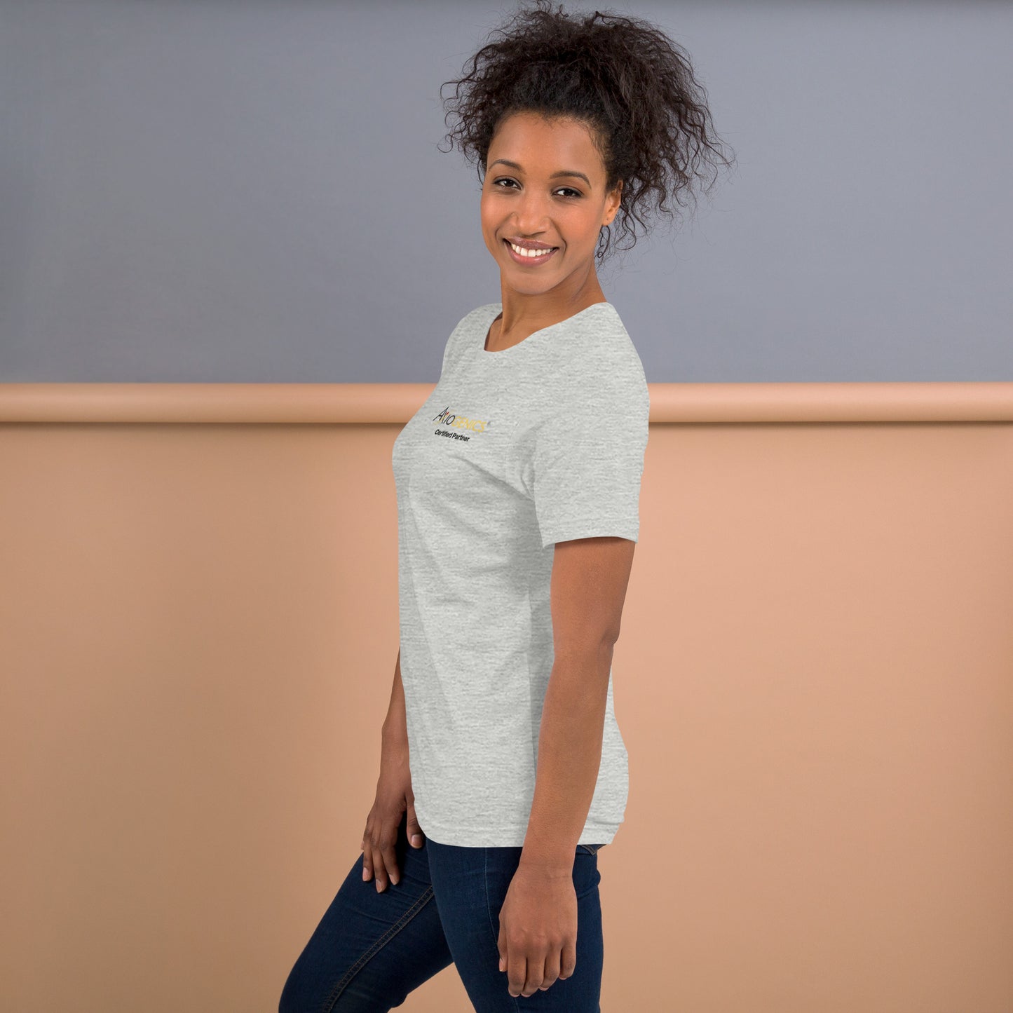 Light-Colored Short-Sleeve Unisex T-Shirt: Certified Partner & Logo on Front, Be the Good.. on back