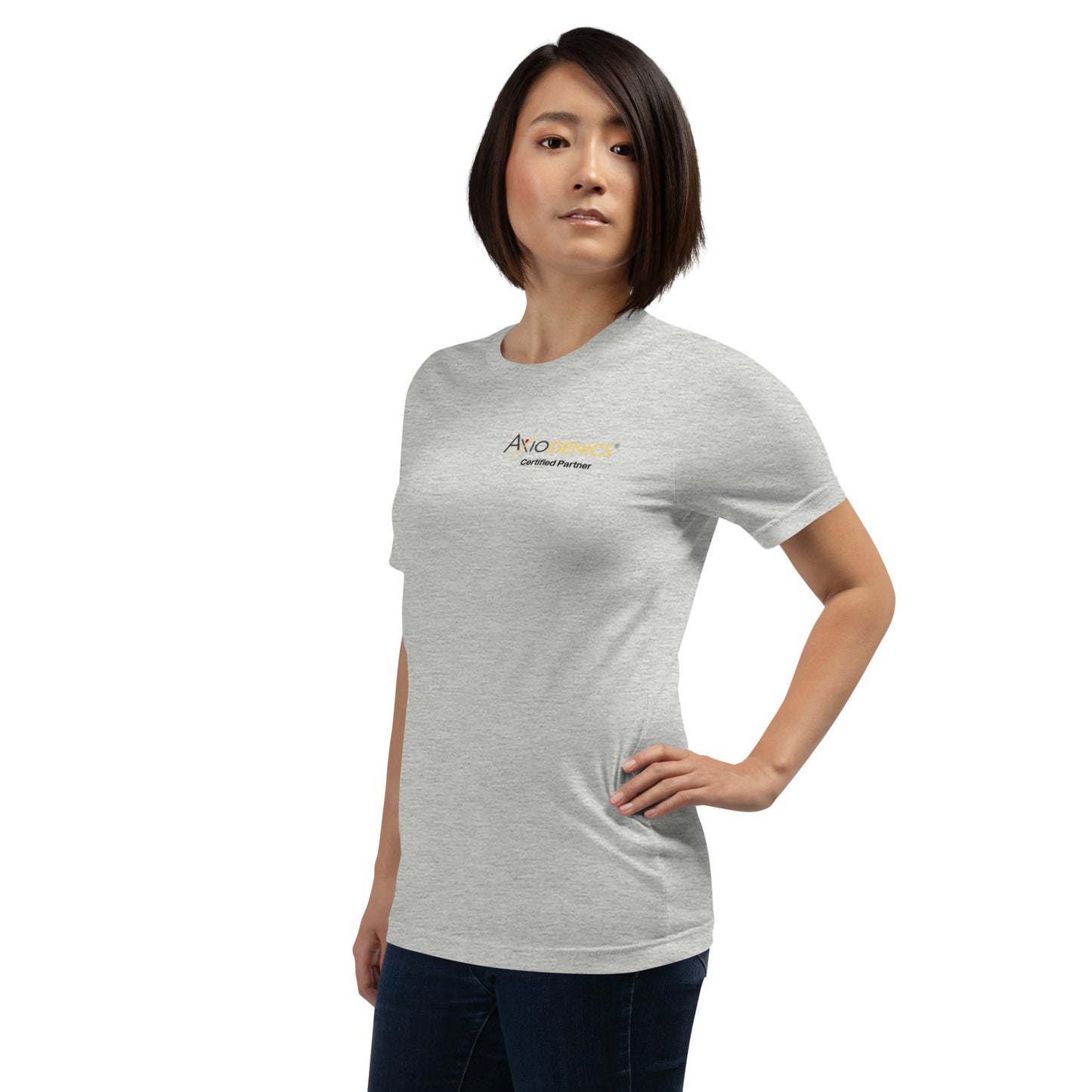 Light-Colored Short-Sleeve Unisex T-Shirt: Certified Partner & Logo on Front, Be the Good.. on back