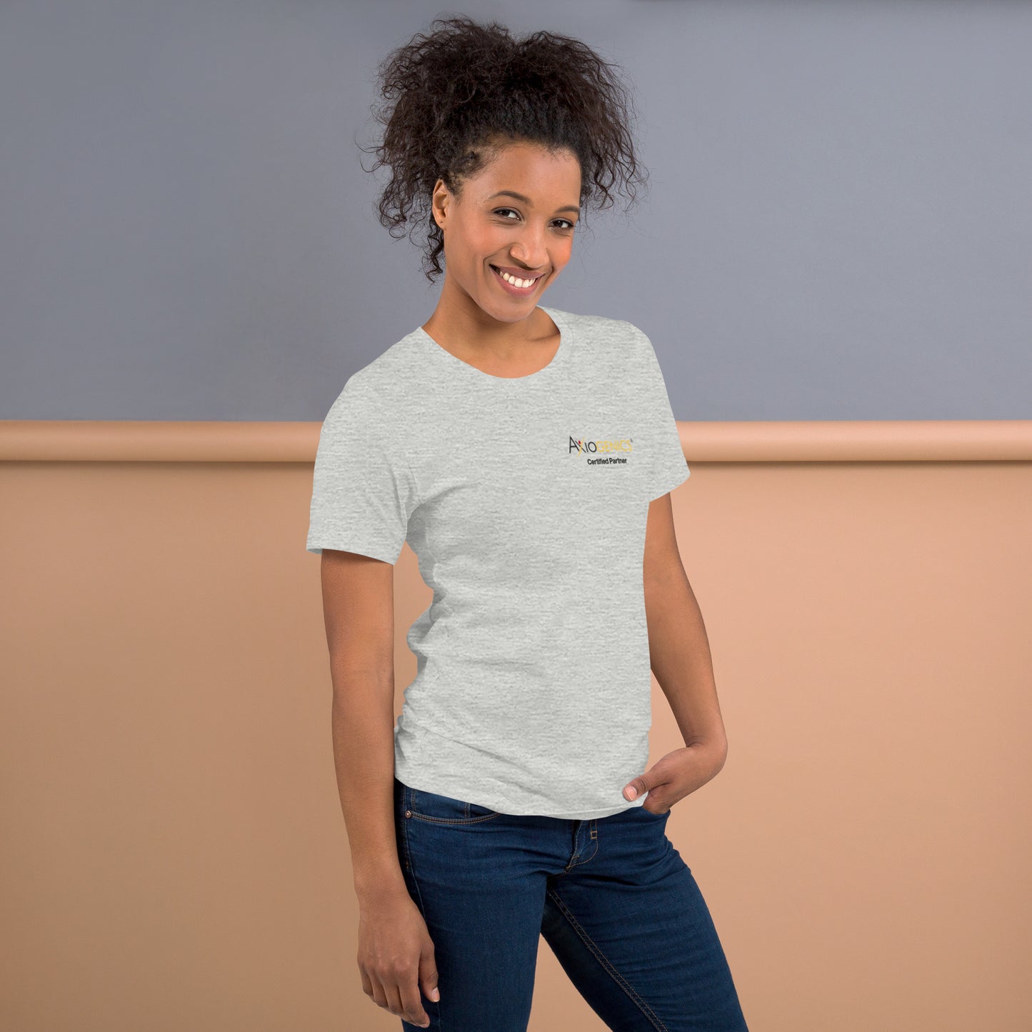 Light-Colored Short-Sleeve Unisex T-Shirt: Certified Partner & Logo on Front, Be the Good.. on back