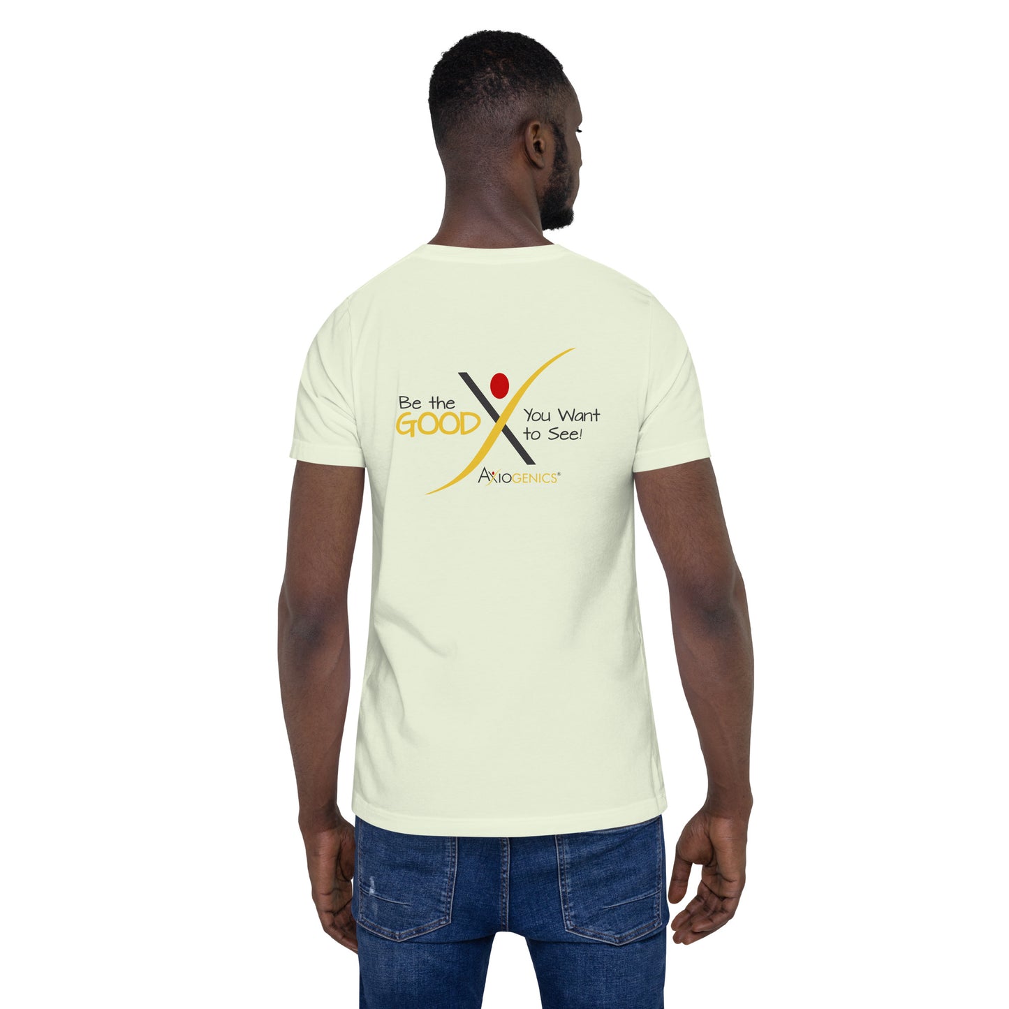 Light-Colored Short-Sleeve Unisex T-Shirt: Certified Partner & Logo on Front, Be the Good.. on back