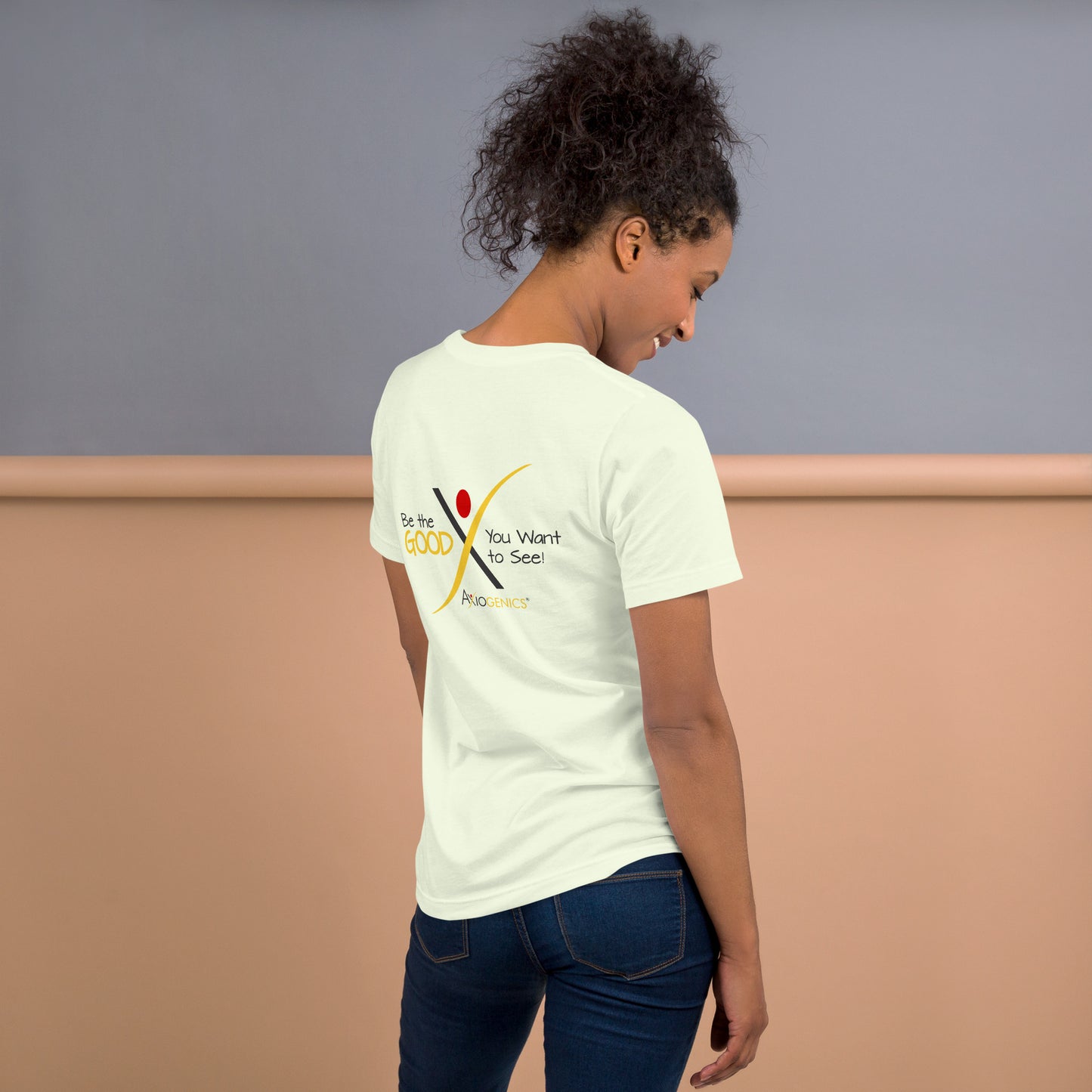 Light-Colored Short-Sleeve Unisex T-Shirt: Certified Partner & Logo on Front, Be the Good.. on back