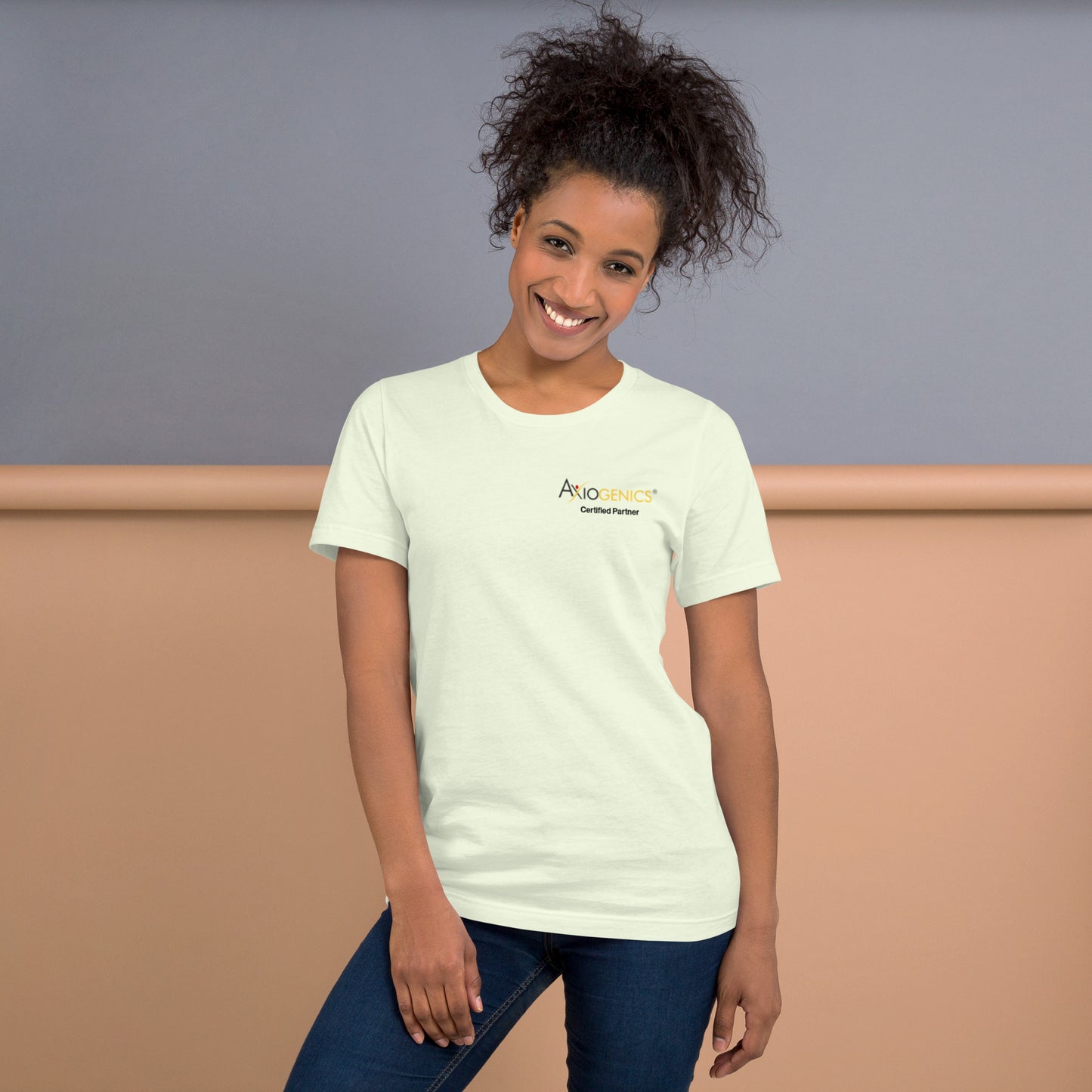 Light-Colored Short-Sleeve Unisex T-Shirt: Certified Partner & Logo on Front, Be the Good.. on back