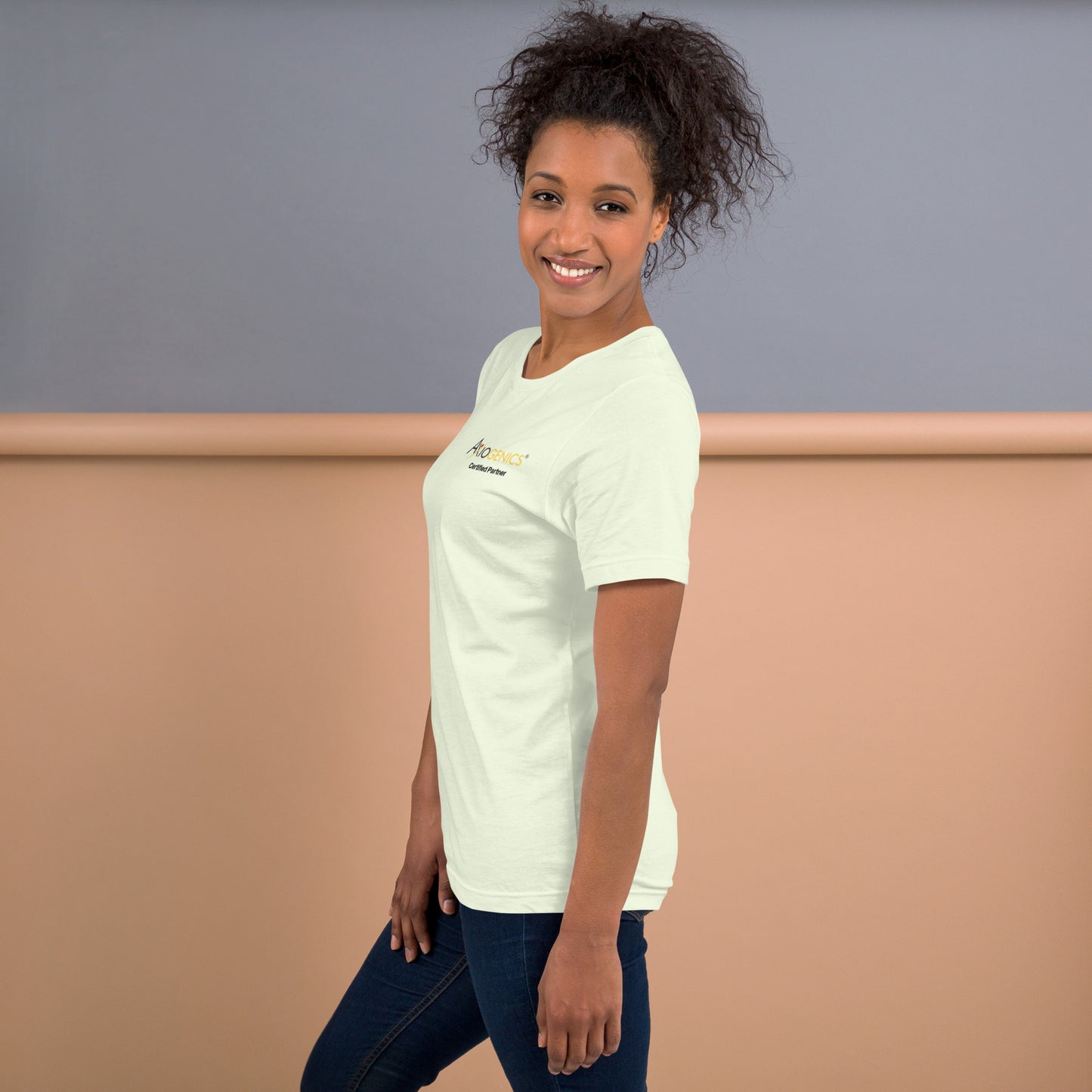 Light-Colored Short-Sleeve Unisex T-Shirt: Certified Partner & Logo on Front, Be the Good.. on back