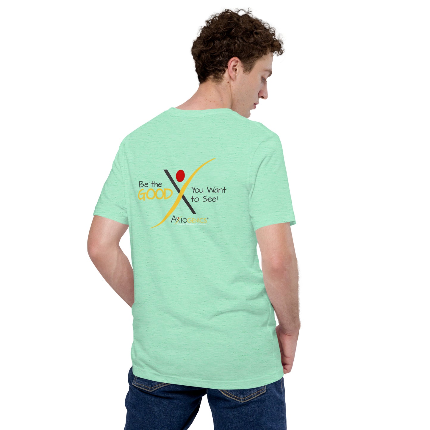 Light-Colored Short-Sleeve Unisex T-Shirt: Certified Partner & Logo on Front, Be the Good.. on back