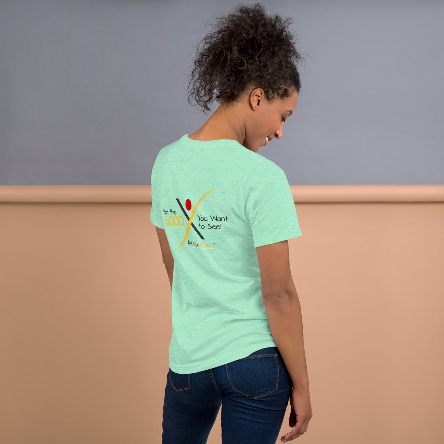Light-Colored Short-Sleeve Unisex T-Shirt: Certified Partner & Logo on Front, Be the Good.. on back
