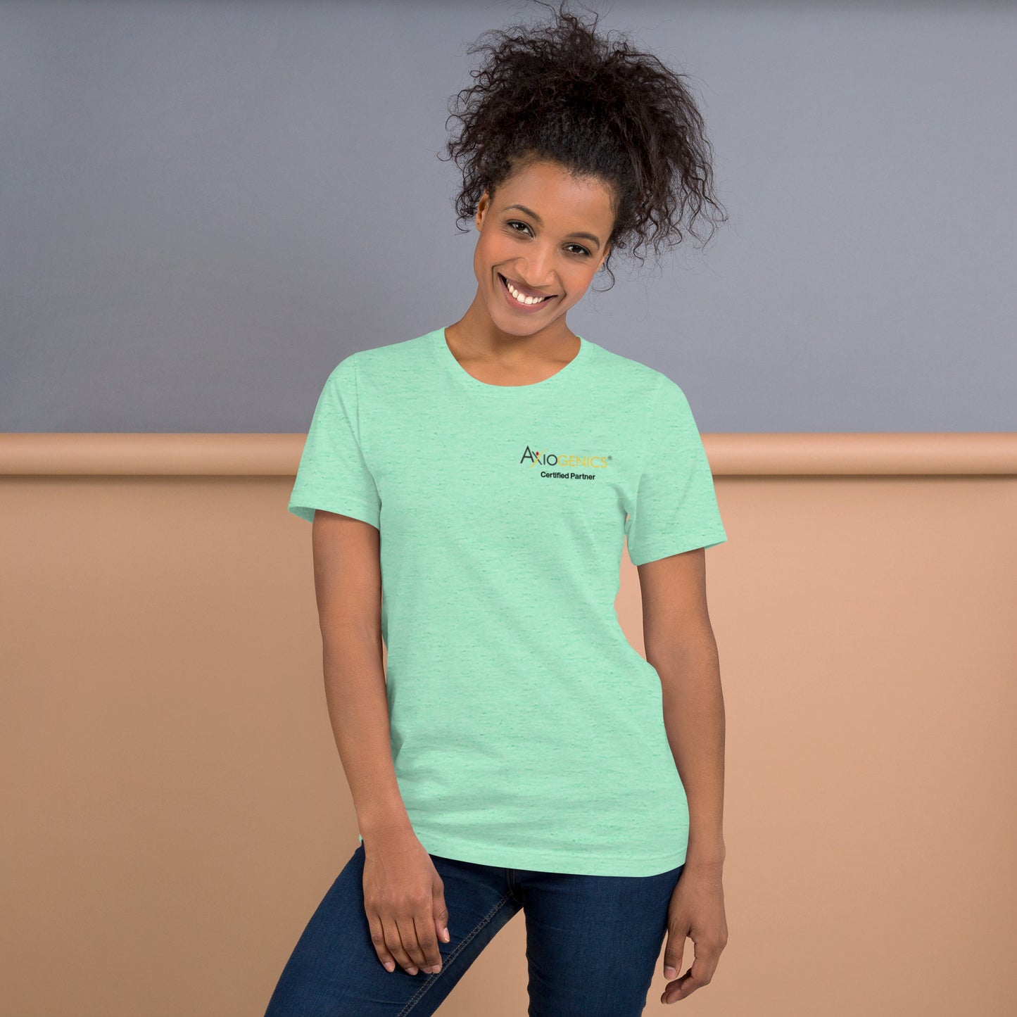 Light-Colored Short-Sleeve Unisex T-Shirt: Certified Partner & Logo on Front, Be the Good.. on back