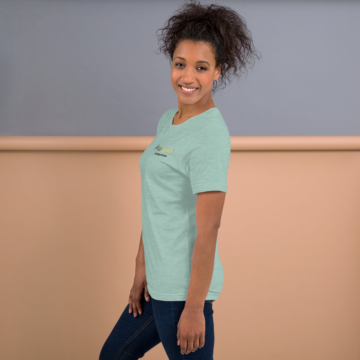 Light-Colored Short-Sleeve Unisex T-Shirt: Certified Partner & Logo on Front, Be the Good.. on back