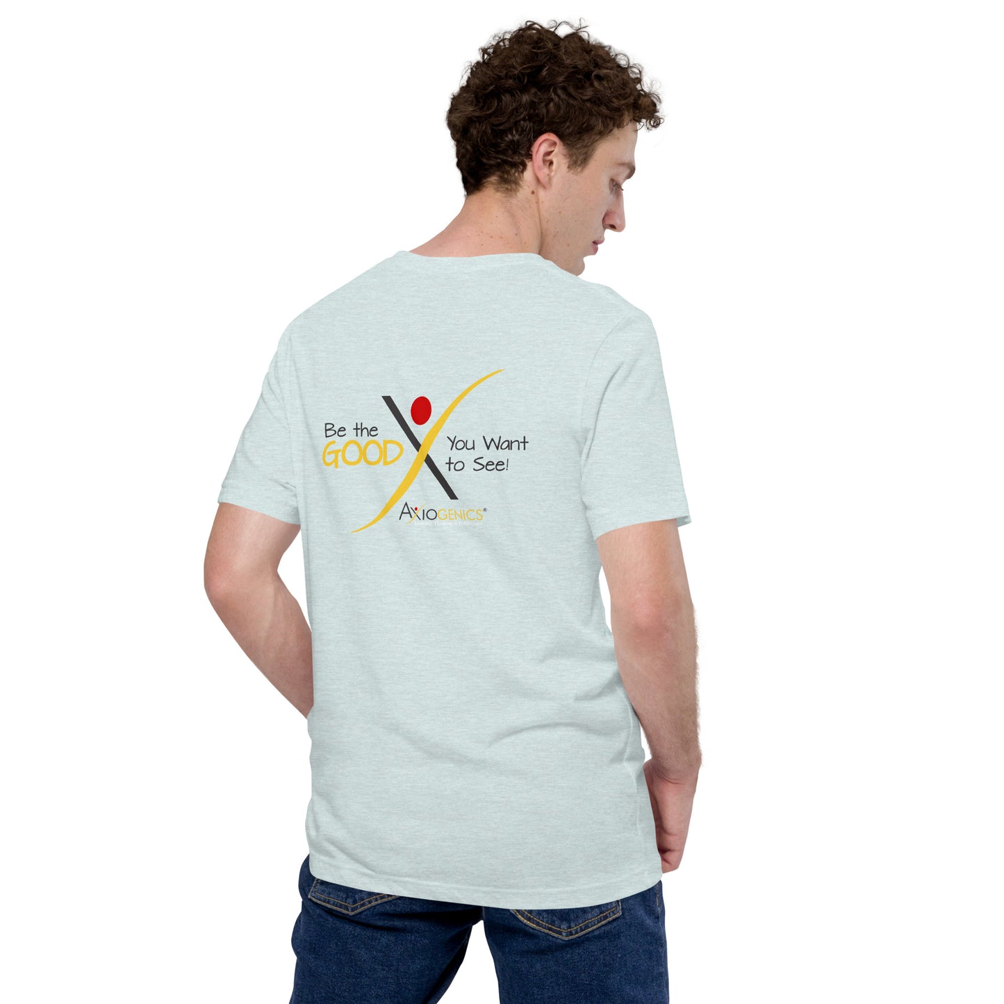 Light-Colored Short-Sleeve Unisex T-Shirt: Certified Partner & Logo on Front, Be the Good.. on back