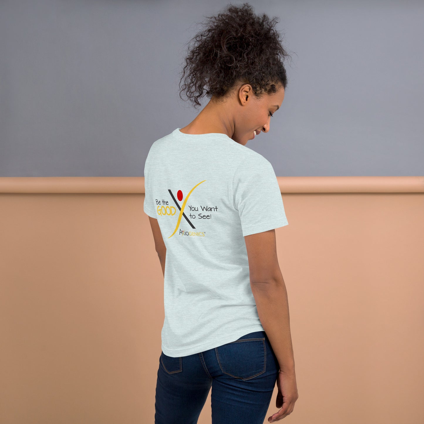 Light-Colored Short-Sleeve Unisex T-Shirt: Certified Partner & Logo on Front, Be the Good.. on back