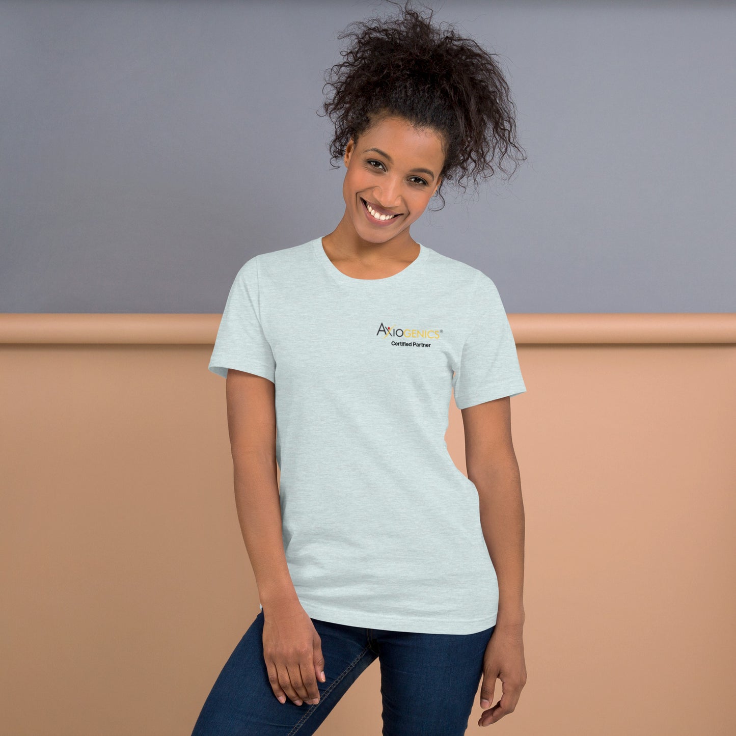 Light-Colored Short-Sleeve Unisex T-Shirt: Certified Partner & Logo on Front, Be the Good.. on back
