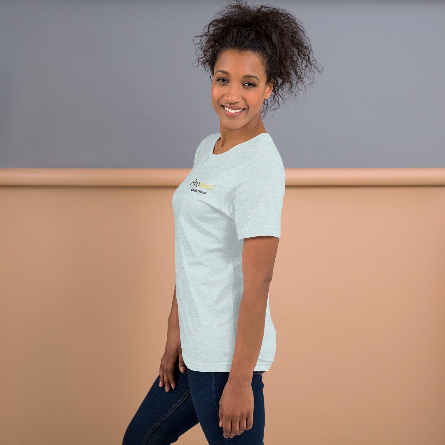 Light-Colored Short-Sleeve Unisex T-Shirt: Certified Partner & Logo on Front, Be the Good.. on back