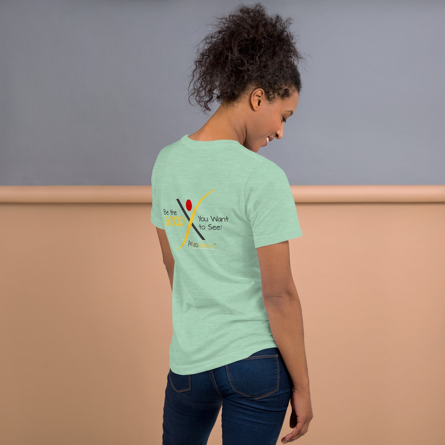 Light-Colored Short-Sleeve Unisex T-Shirt: Certified Partner & Logo on Front, Be the Good.. on back