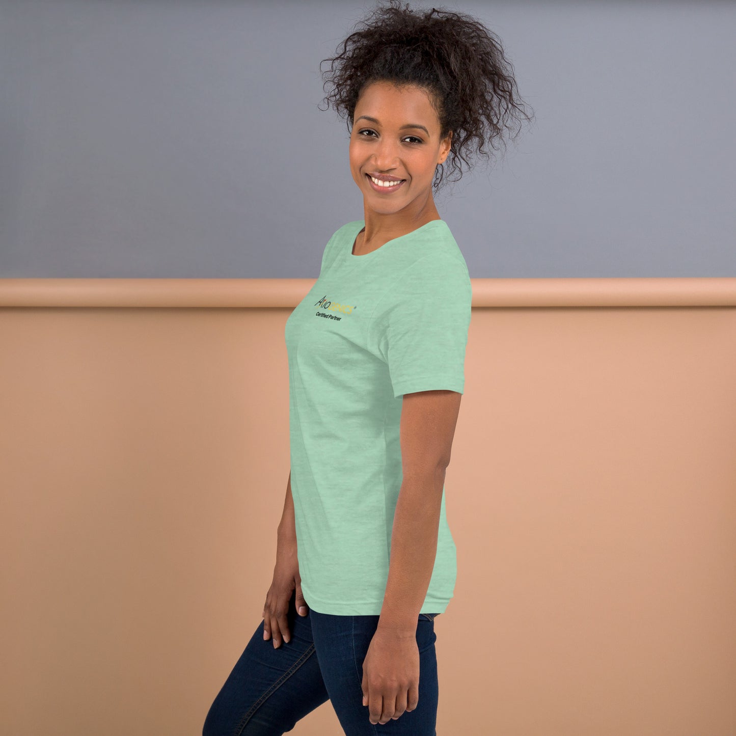 Light-Colored Short-Sleeve Unisex T-Shirt: Certified Partner & Logo on Front, Be the Good.. on back