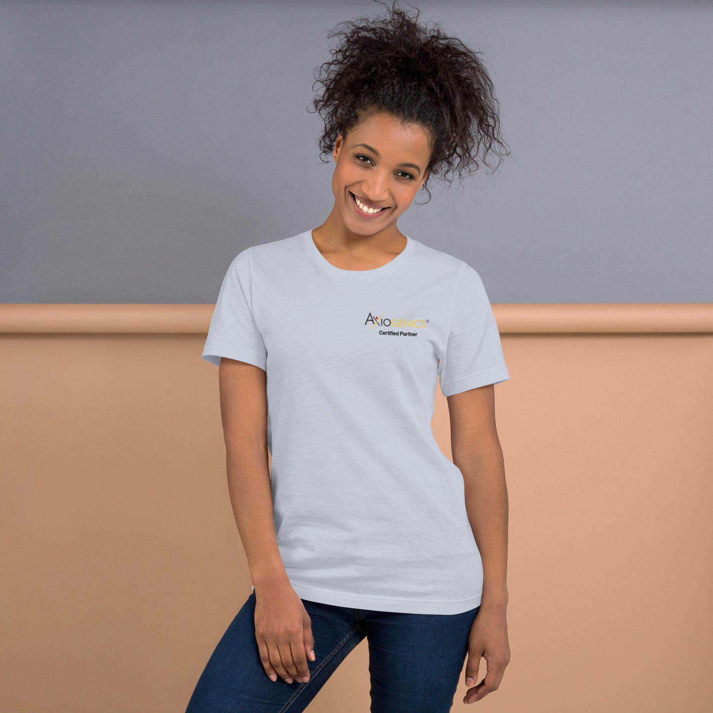 Light-Colored Short-Sleeve Unisex T-Shirt: Certified Partner & Logo on Front, Be the Good.. on back