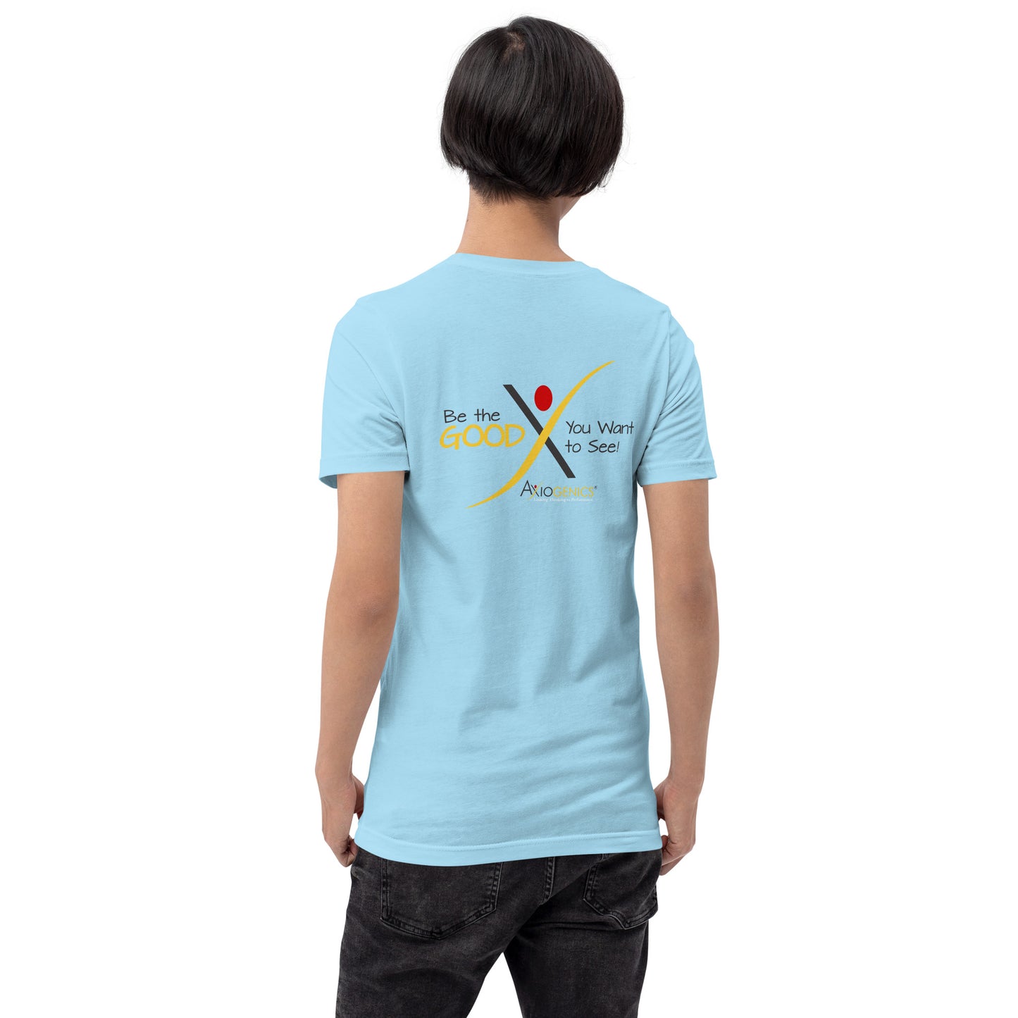 Light-Colored Short-Sleeve Unisex T-Shirt: Certified Partner & Logo on Front, Be the Good.. on back