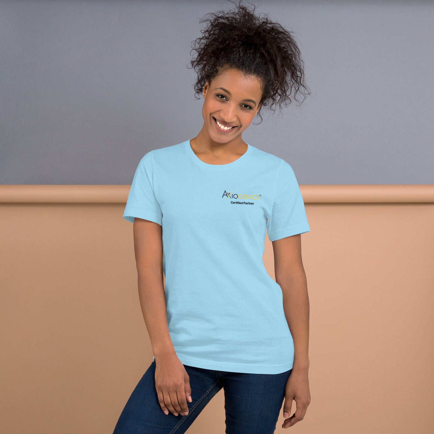 Light-Colored Short-Sleeve Unisex T-Shirt: Certified Partner & Logo on Front, Be the Good.. on back