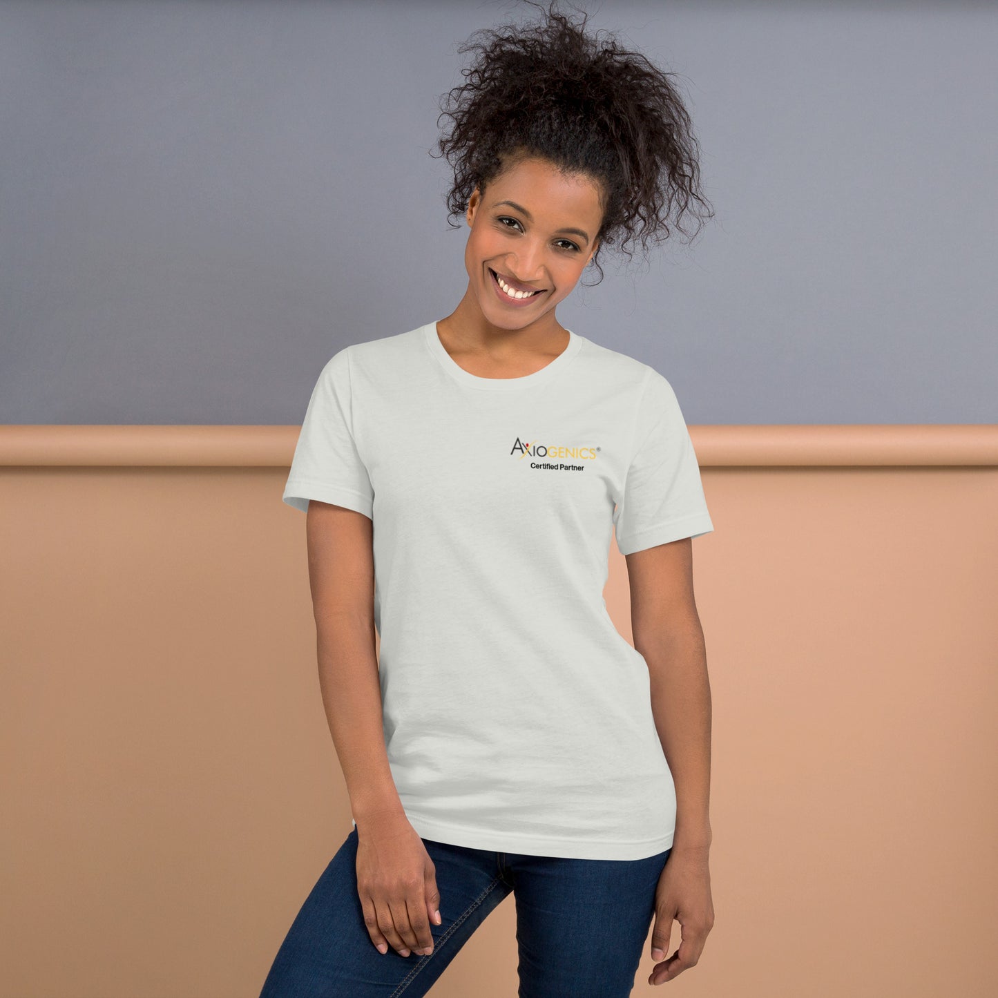 Light-Colored Short-Sleeve Unisex T-Shirt: Certified Partner & Logo on Front, Be the Good.. on back