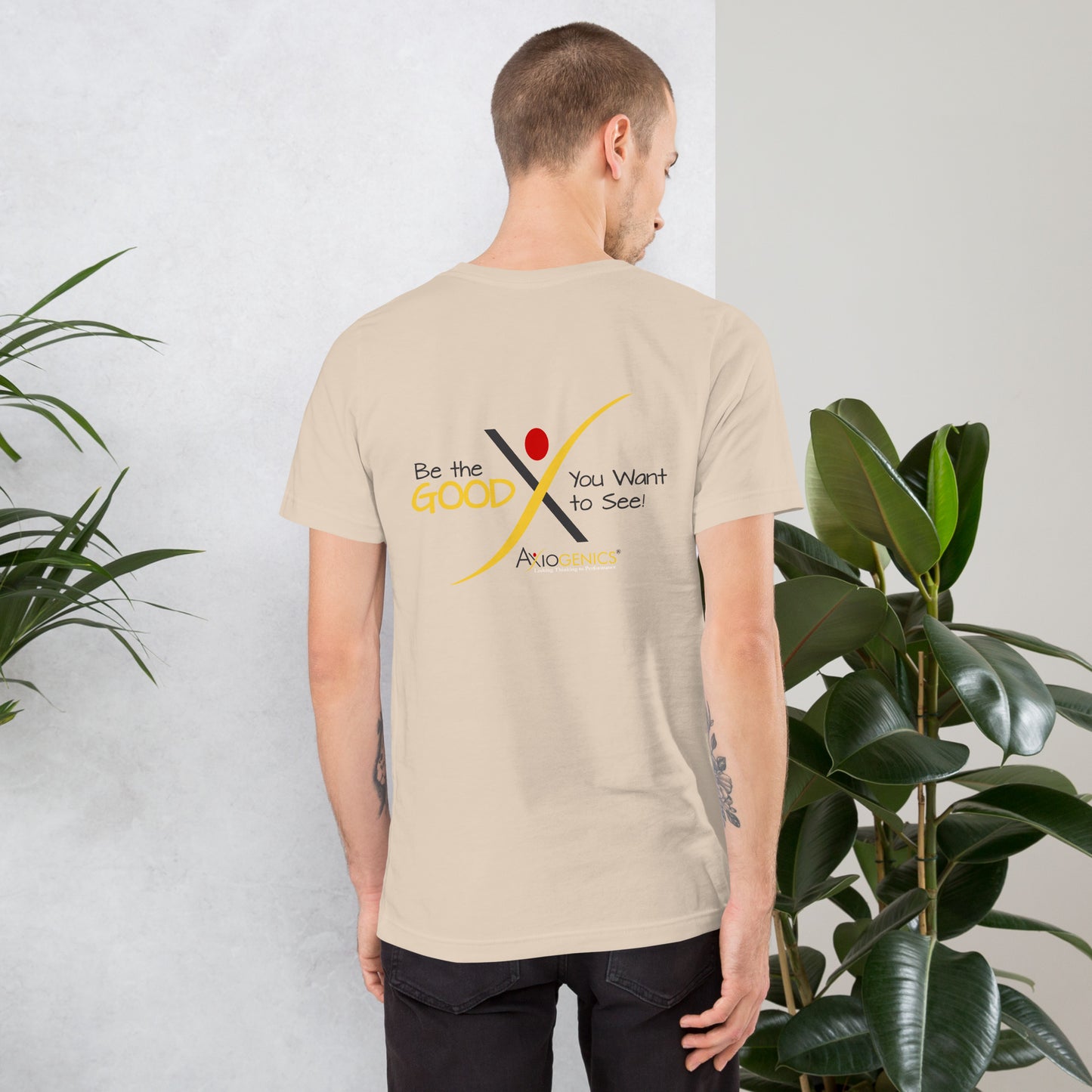 Light-Colored Short-Sleeve Unisex T-Shirt: Certified Partner & Logo on Front, Be the Good.. on back