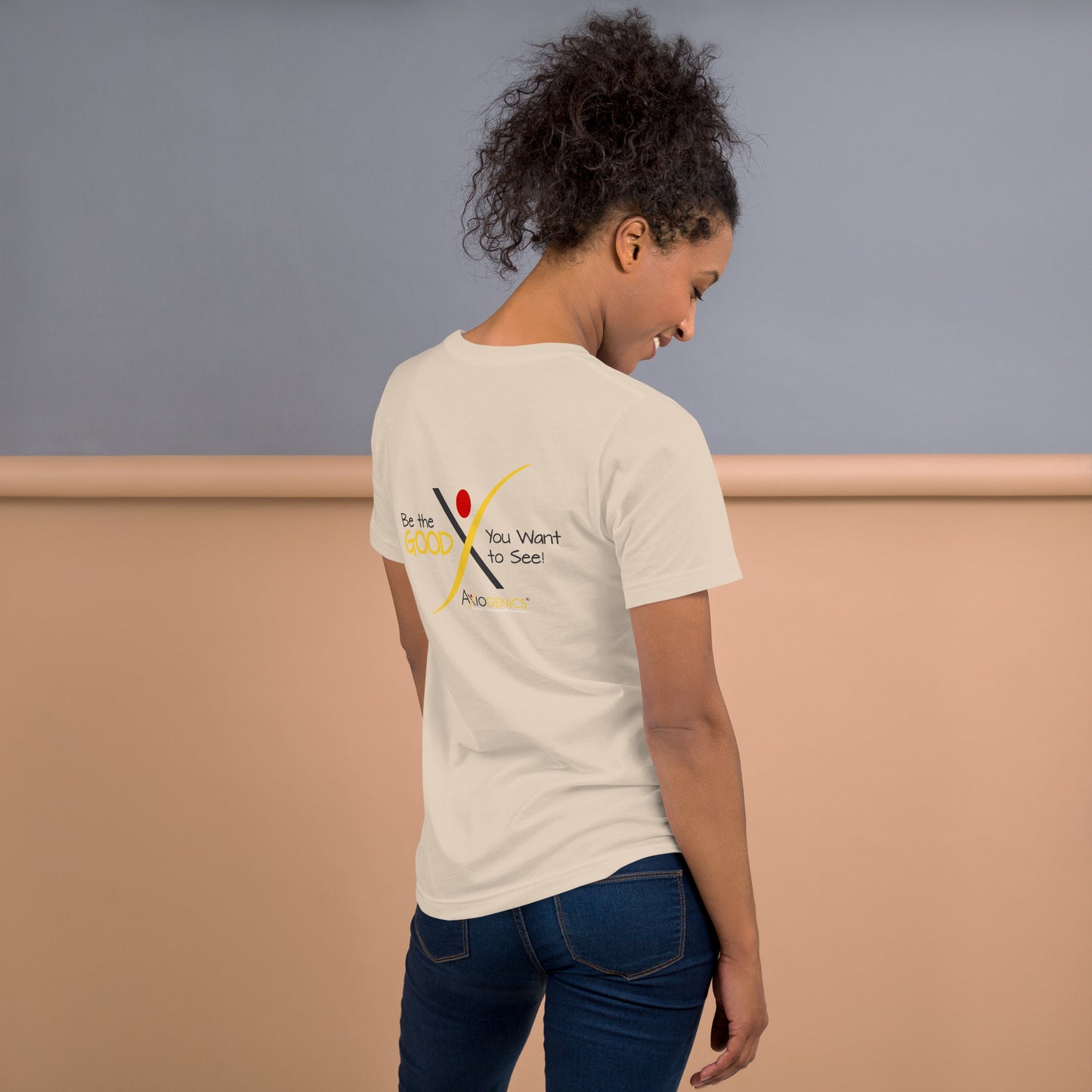 Light-Colored Short-Sleeve Unisex T-Shirt: Certified Partner & Logo on Front, Be the Good.. on back