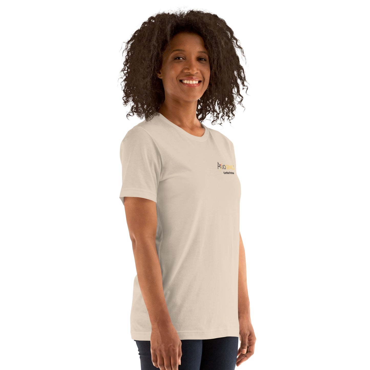 Light-Colored Short-Sleeve Unisex T-Shirt: Certified Partner & Logo on Front, Be the Good.. on back