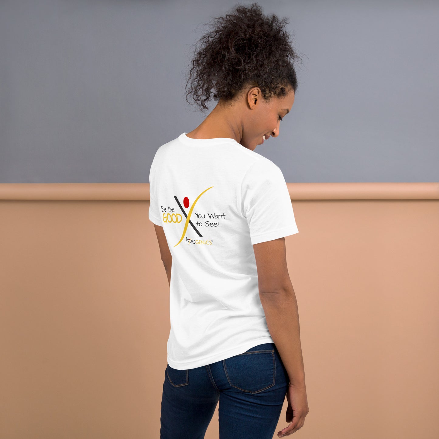 Light-Colored Short-Sleeve Unisex T-Shirt: Certified Partner & Logo on Front, Be the Good.. on back