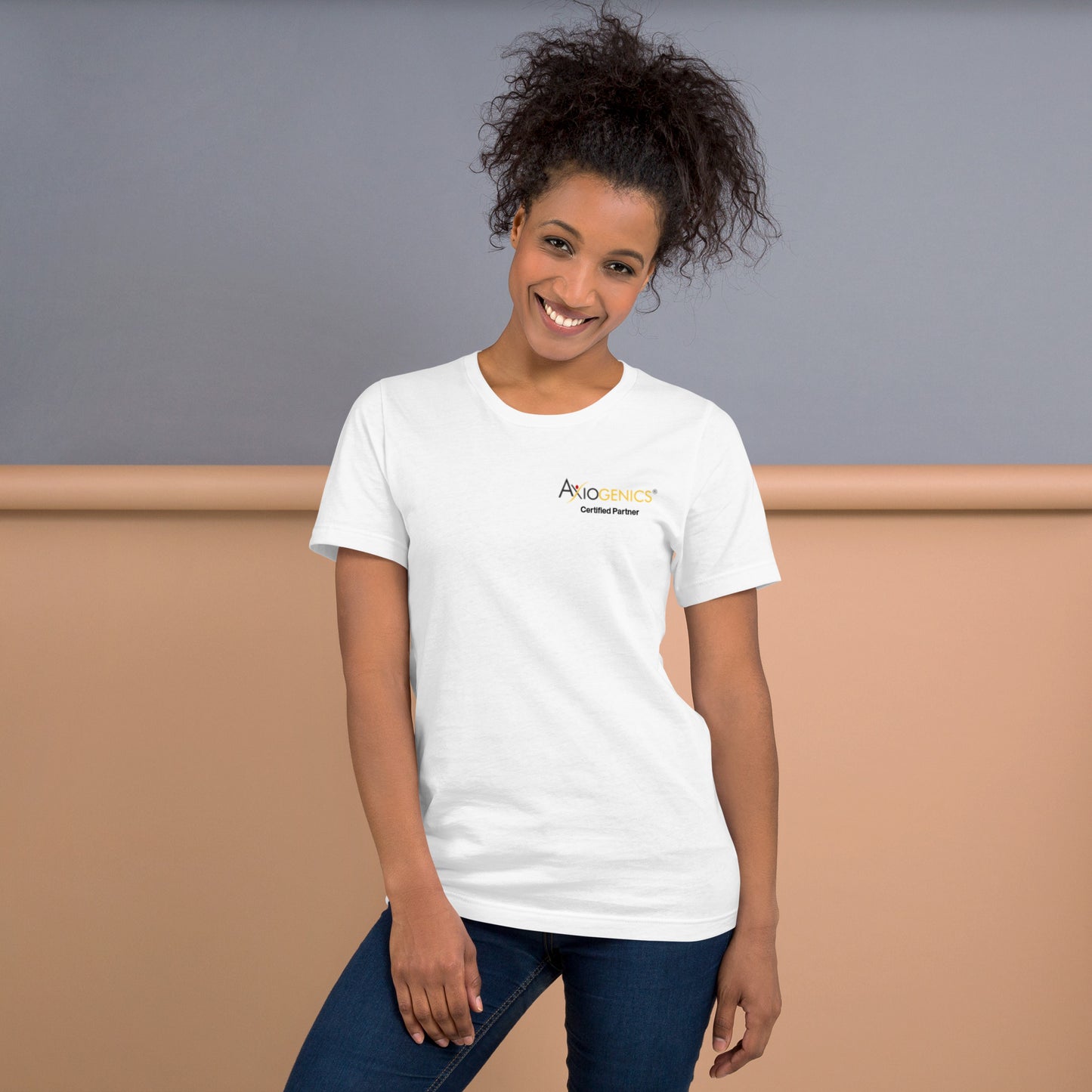Light-Colored Short-Sleeve Unisex T-Shirt: Certified Partner & Logo on Front, Be the Good.. on back