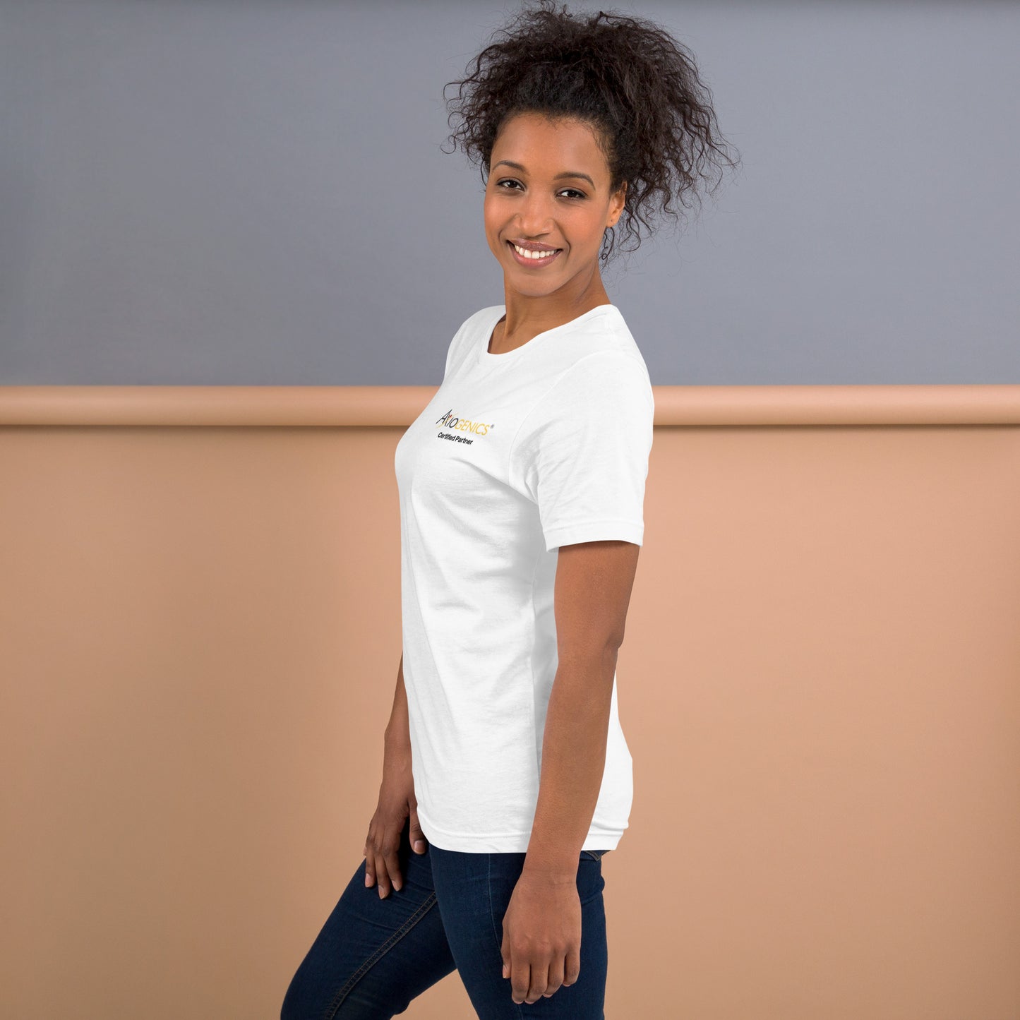 Light-Colored Short-Sleeve Unisex T-Shirt: Certified Partner & Logo on Front, Be the Good.. on back