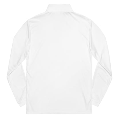 White Quarter Zip Pullover with Embroidered Partner Logo on Front