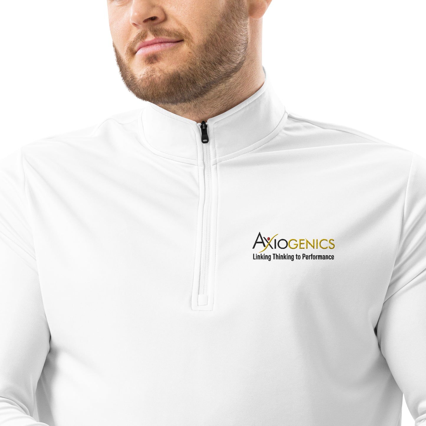 White Quarter Zip Pullover with Embroidered Partner Logo on Front