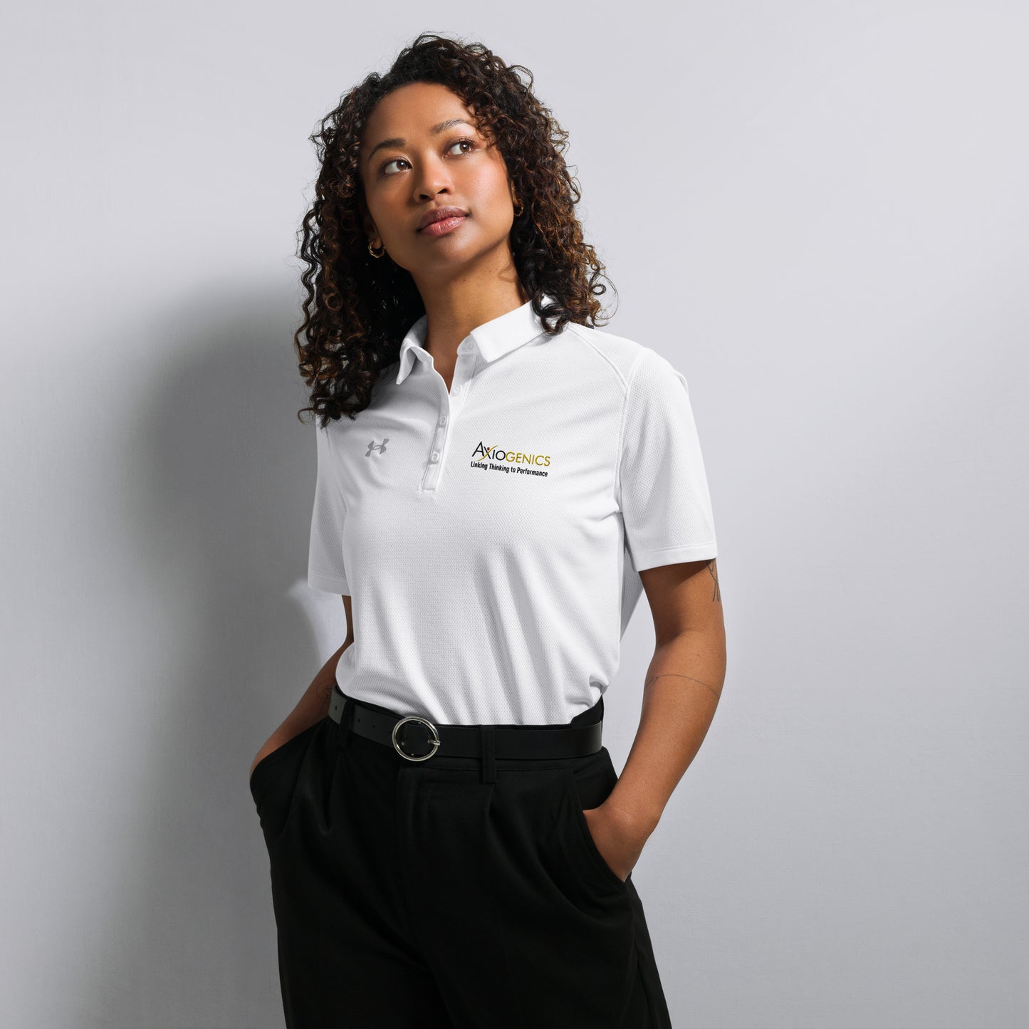 Under Armour® Women’s White Polo with Logo and Tagline