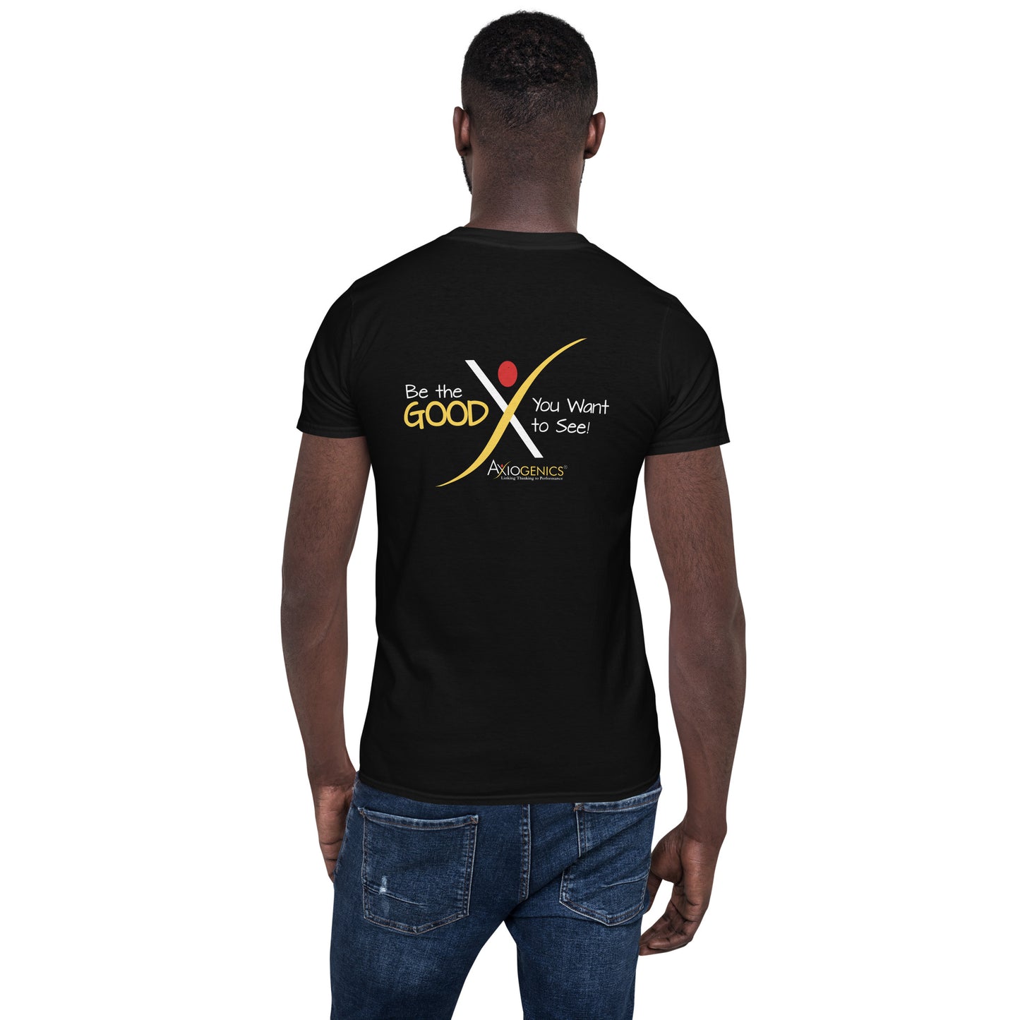 Short-Sleeve Unisex T-Shirt Partner Logo front, Be the Good.. back