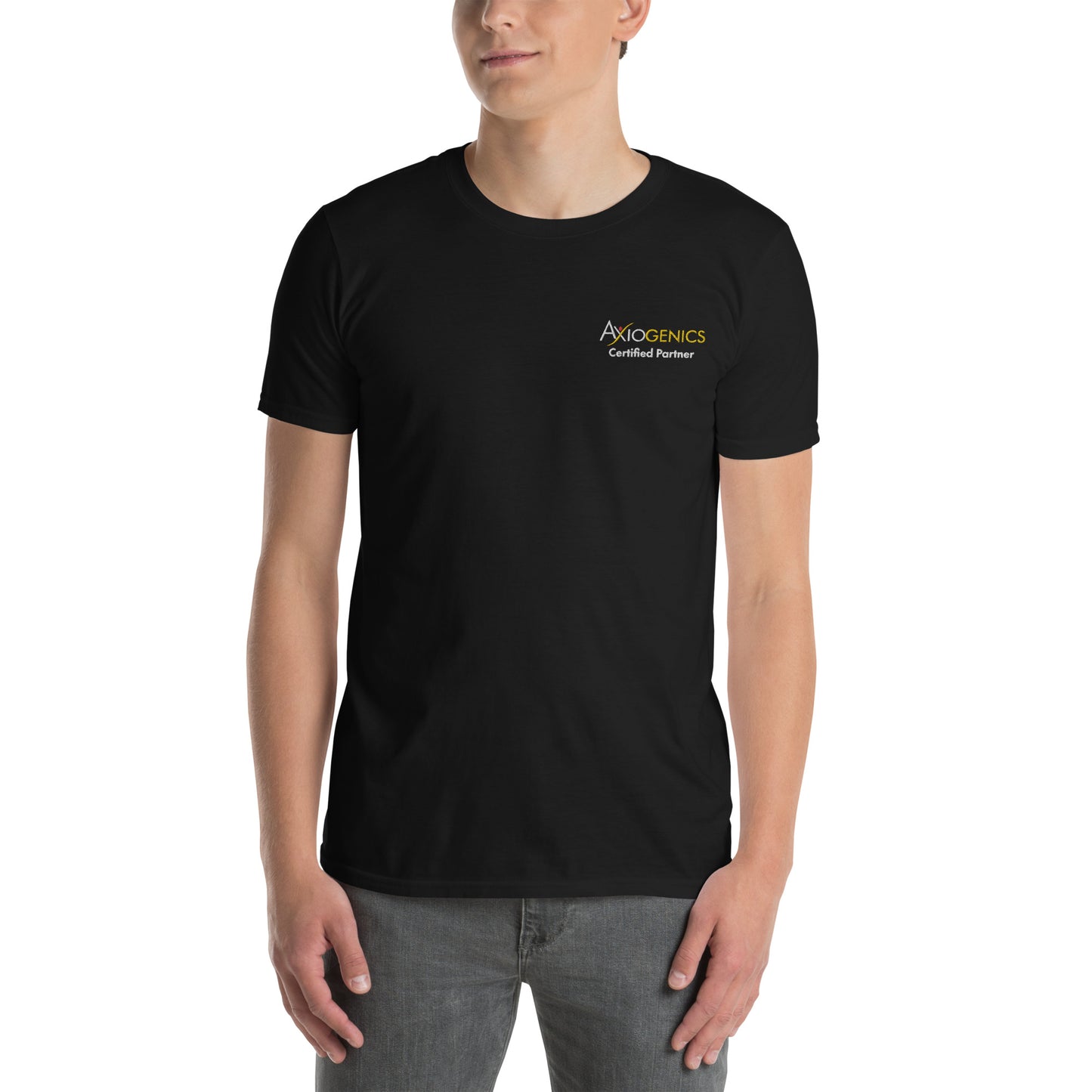 Short-Sleeve Unisex T-Shirt Partner Logo front, Be the Good.. back