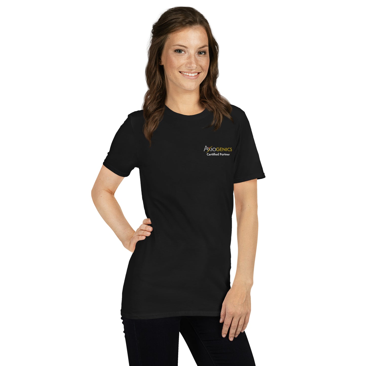 Short-Sleeve Unisex T-Shirt Partner Logo front, Be the Good.. back