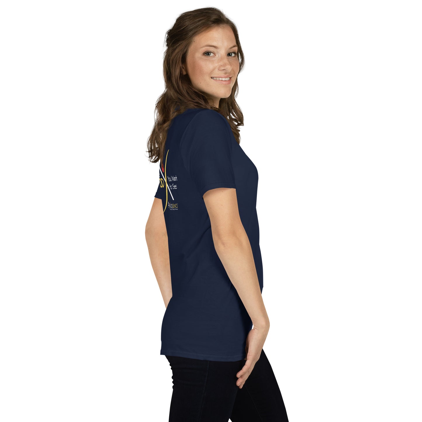 Short-Sleeve Unisex T-Shirt Partner Logo front, Be the Good.. back