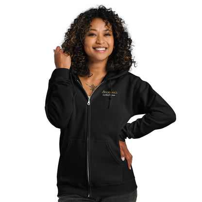 Unisex heavy blend zip-up hoodie w/Partner Logo Embroidered on front and "Up Your VQ" printed on back