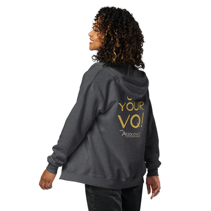 Unisex heavy blend zip-up hoodie w/Partner Logo Embroidered on front and "Up Your VQ" printed on back