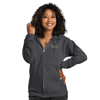 Unisex heavy blend zip-up hoodie w/Partner Logo Embroidered on front and "Up Your VQ" printed on back