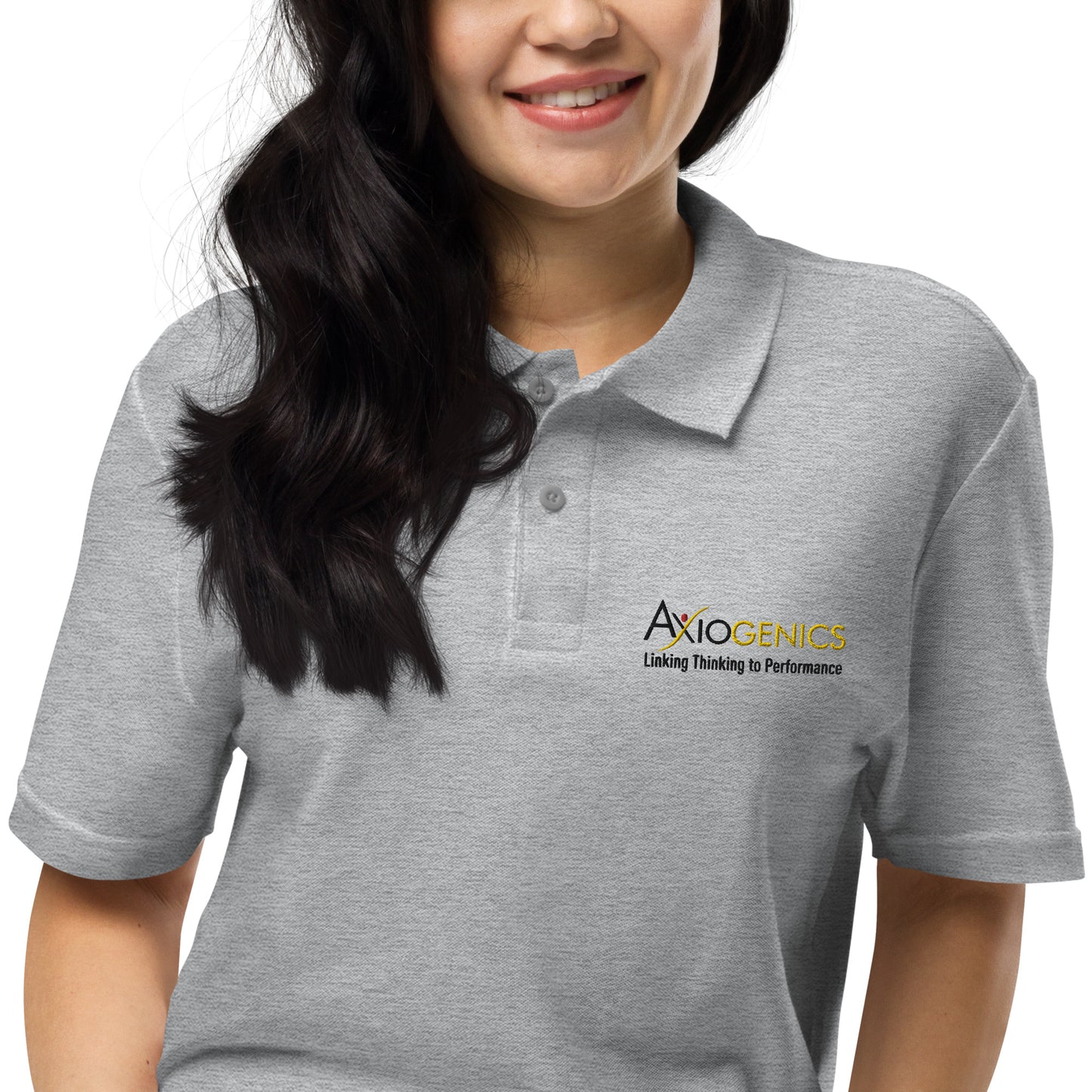 Unisex pique polo shirt w/ Axiogenics Logo and Tag line